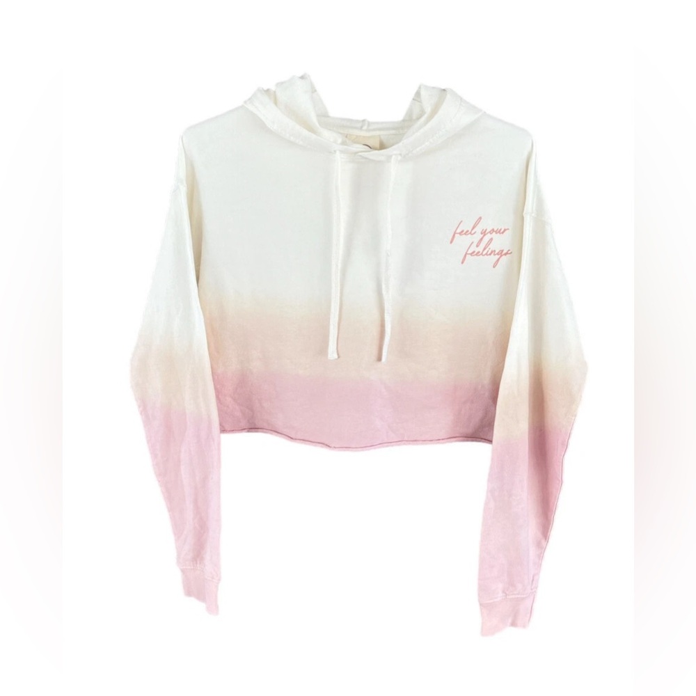 Pura Vida Feel Your Feelings Cropped Ombre Hoodie Sweater Oversized Size M